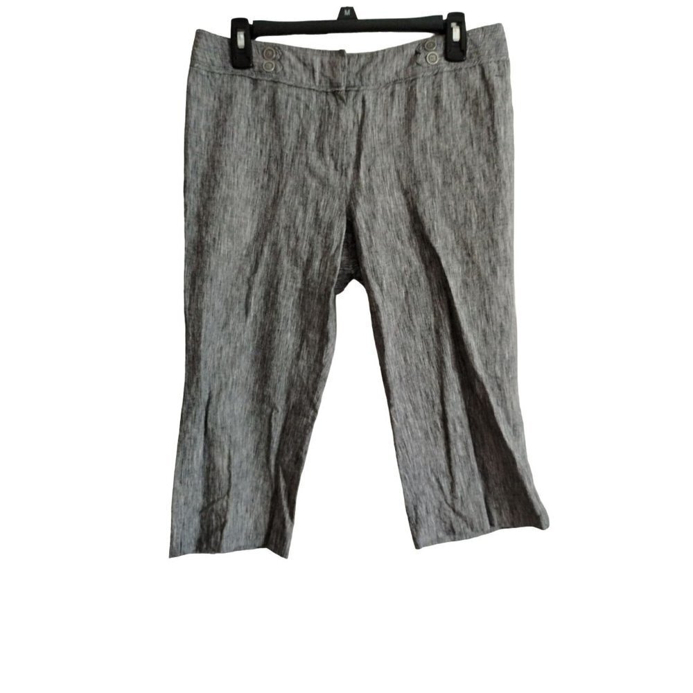 Larry Levine black and white linen cropped dress pants